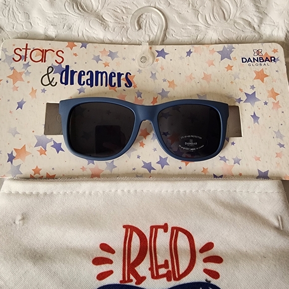Baby Bibs and Sunglasses 4 Pc Set Red White & Dude 4th of July Gift Set NWT - Picture 3 of 4